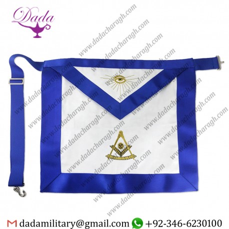 Hand Embroidered Gold Thread Masonic Grand Lodge Officer Blue Cloth Freemason Past Master Regalia Apron