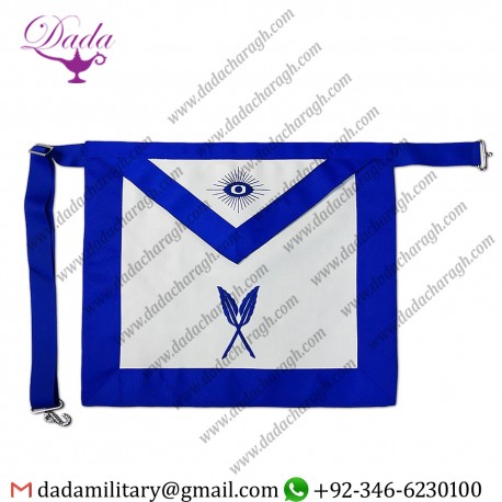 High Quality Secretary White Synthetic Leather Blue Ribbon Border Masonic Apron