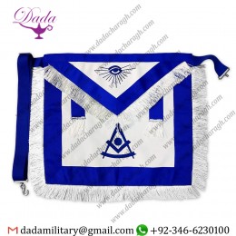 Mason Past Master Blue Lodge Officer Apron Grand Square Design With White Tassels Leather Embroidered Masonic Logo