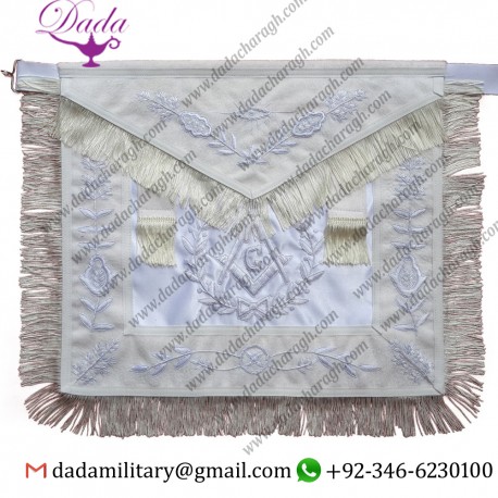 Masonic All White Master Mason Apron With Fringe