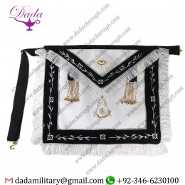 Masonic Apron Past Master With Embroidered Border White Leather Apron Gold Tassel Masonic Apron