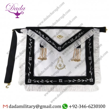 Masonic Apron Past Master With Embroidered Border White Leather Apron Gold Tassel Masonic Apron