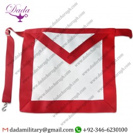 Masonic Apron Synthetic Leather Blue Lodge Master Mason Red Grosgrain Ribbon Borders Masonic Apron