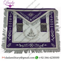 Masonic Aprons- Past Master Royal Purple Apron with Silver Embroidery & Fringe