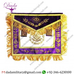 Masonic Grand Lodge Hand Embroidered Bullion Wire Past Master Apron Purple