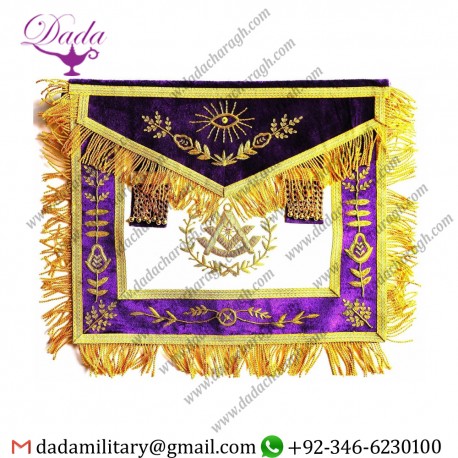 Masonic Grand Lodge Hand Embroidered Bullion Wire Past Master Apron Purple