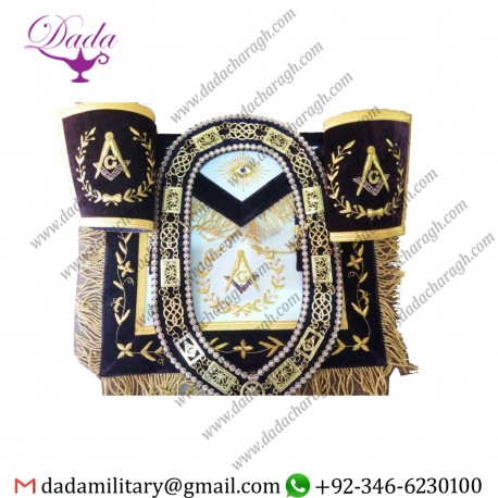 Masonic Grand Lodge Master Mason Apron, Cuffs With Chain Collar