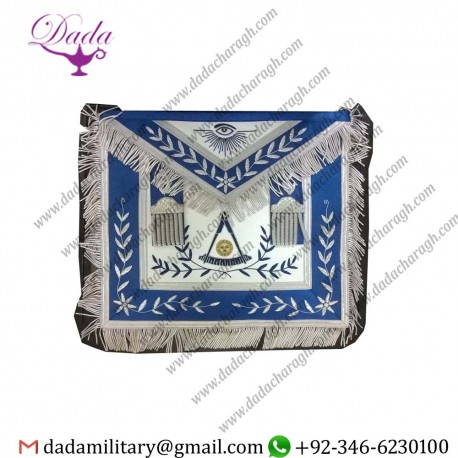 Masonic Hand Embroider Past Master Apron Blue Silk Border Silver Embroidery