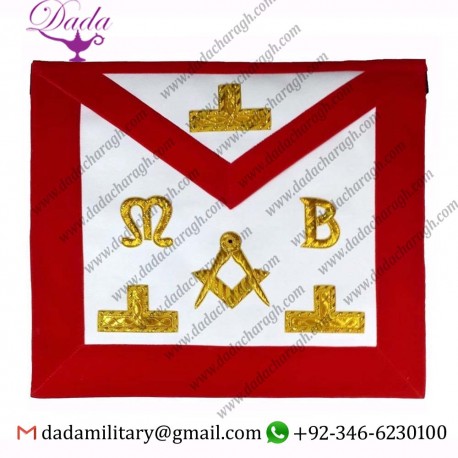 Masonic Hand Embroidered Bullion & Wire Made Master Mason Red Apron