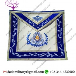 Masonic Master Mason Apron Royal Blue Borders Silver Metallic Braid Borders