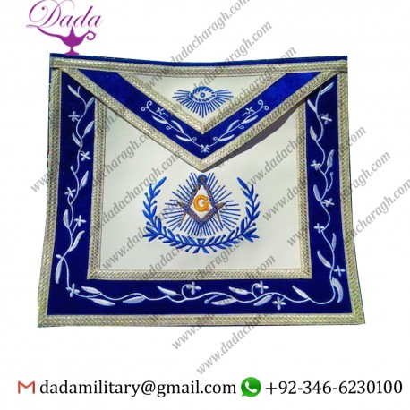 Masonic Master Mason Apron Royal Blue Borders Silver Metallic Braid Borders