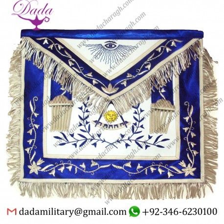Masonic Past Master Apron Blue Silk Border Silver
