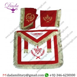 Masonic Master Mason Cadura Apron,Collar gauntlets Set with Fringe Red