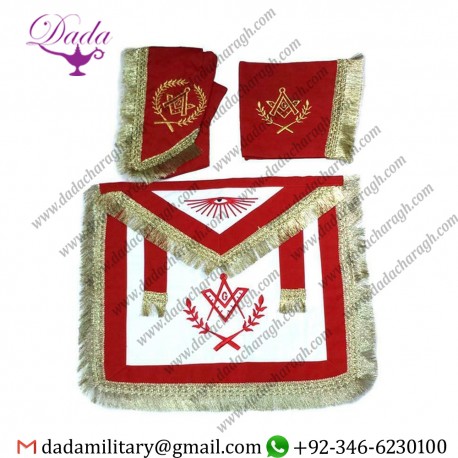 Masonic Master Mason Cadura Apron,Collar gauntlets Set with Fringe Red