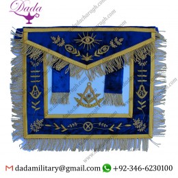 Masonic Past Master Blue Apron Hand Embroidered Bullion Vine Work