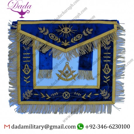 Masonic Past Master Blue Apron Hand Embroidered Bullion Vine Work