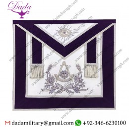 Masonic Past Master Hand Embroidered Apron Silver Embroidery Purple Velvet
