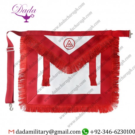 Masonic Regalia Craft Royal Arch Member with Fringe Bullion French Embroidered Logo Red Synthetic Leather Apron