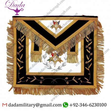 Masonic Regalia Hand Embroidered Bullion Made OES Apron Purple with Gold Fringe