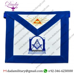 Master Mason Square & Compass with Columns Masonic Apron - Blue and White