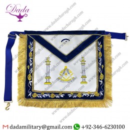 Master Mason Square White Leather Square Masonic Apron With Gold Fringe