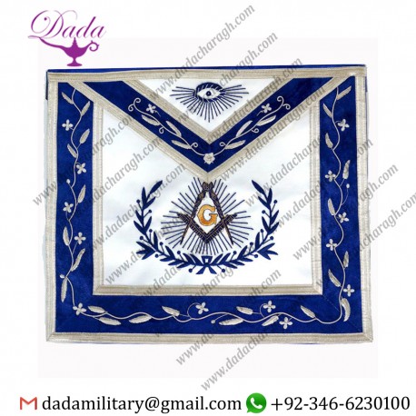 Master Mason with Embroidered Border Masonic Apron - Blue & White