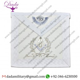 Master Mason with Silver Bullion Masonic Apron - White