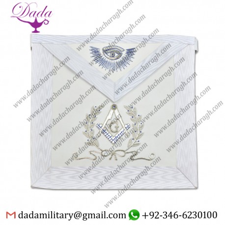 Master Mason with Silver Bullion Masonic Apron - White