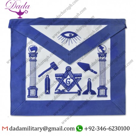 Master Mason Working Tools Masonic Apron - Blue & White