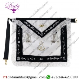 Master Masonic Apron with Embroidered Border Silver beads White Tassel Masonic Apron