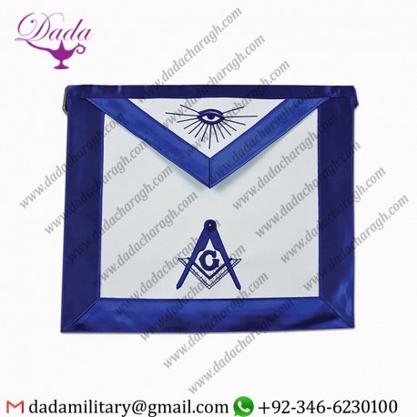 Satin Master Mason All Seeing Eye Masonic Apron - Blue & White