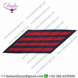 GENUINE U.S. COAST GUARD HASH MARKS ENLISTED - RED ON BLUE SERGE, SET OF 4