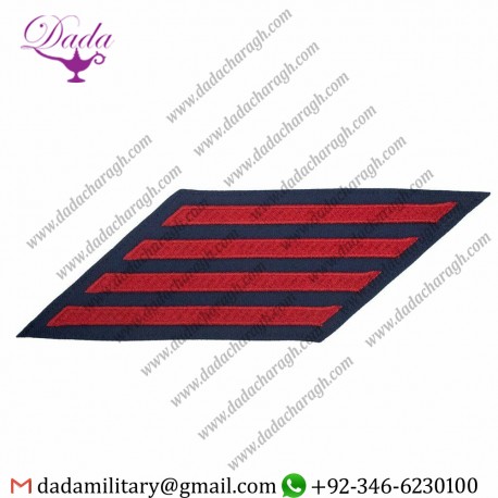GENUINE U.S. COAST GUARD HASH MARKS ENLISTED - RED ON BLUE SERGE, SET OF 4
