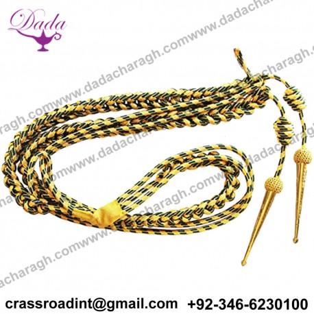 Aiguillette, Gold Wire Bullion and Green Cord, With Gold Tags, Right Sided