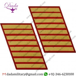 USMC MARINE CORPS SERVICE STRIPE SET OF 8 GOLD EMBROIDERED ON RED
