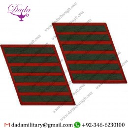 USMC MARINE CORPS SERVICE STRIPE SET OF 7 GREEN EMBROIDERED ON RED