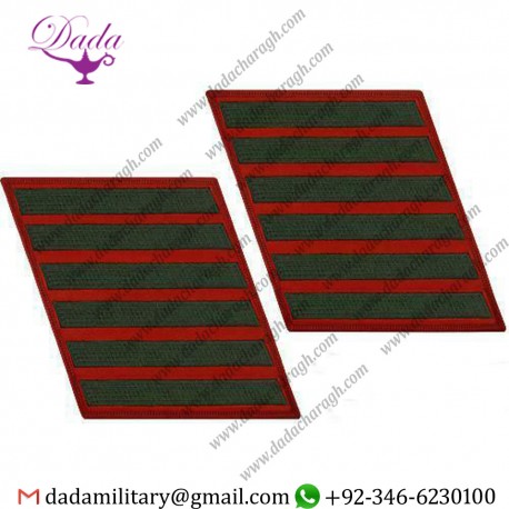 USMC MARINE CORPS SERVICE STRIPE SET OF 7 GREEN EMBROIDERED ON RED