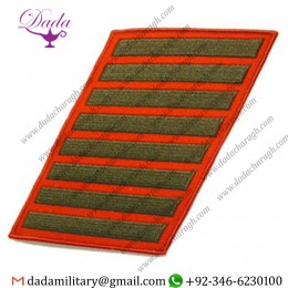USMC MARINE CORPS SERVICE STRIPE SET OF 8 GREEN EMBROIDERED ON RED