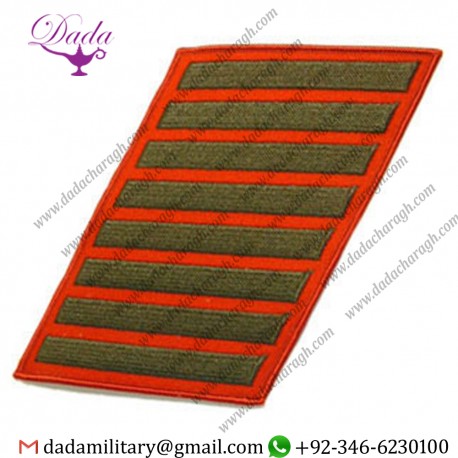 USMC MARINE CORPS SERVICE STRIPE SET OF 8 GREEN EMBROIDERED ON RED