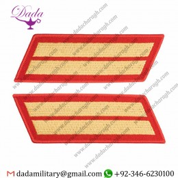 GENUINE US MARINE CORPS SERVICE STRIPE MALE - GOLD EMBROIDERED ON RED, SET OF 2