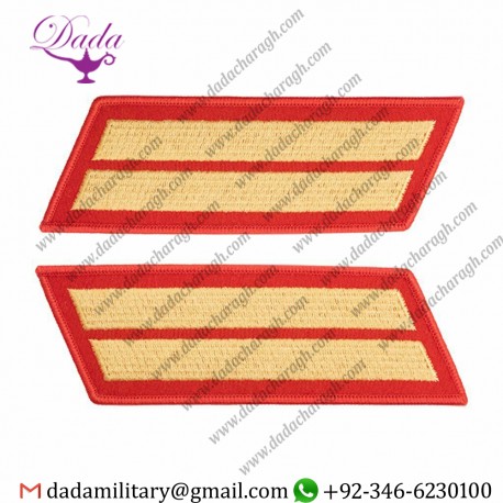 GENUINE US MARINE CORPS SERVICE STRIPE MALE - GOLD EMBROIDERED ON RED, SET OF 2