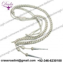 Aiguillette, Silver Mylar Cord, With Silver Tags, Left Sided