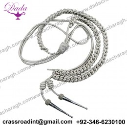 Aiguillette,Silver Wire Bullion Cord, With Silver Tags, Left Sided