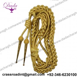 Aiguillettes. Gold wire Cord Army. Two Brass gold plated Tips.